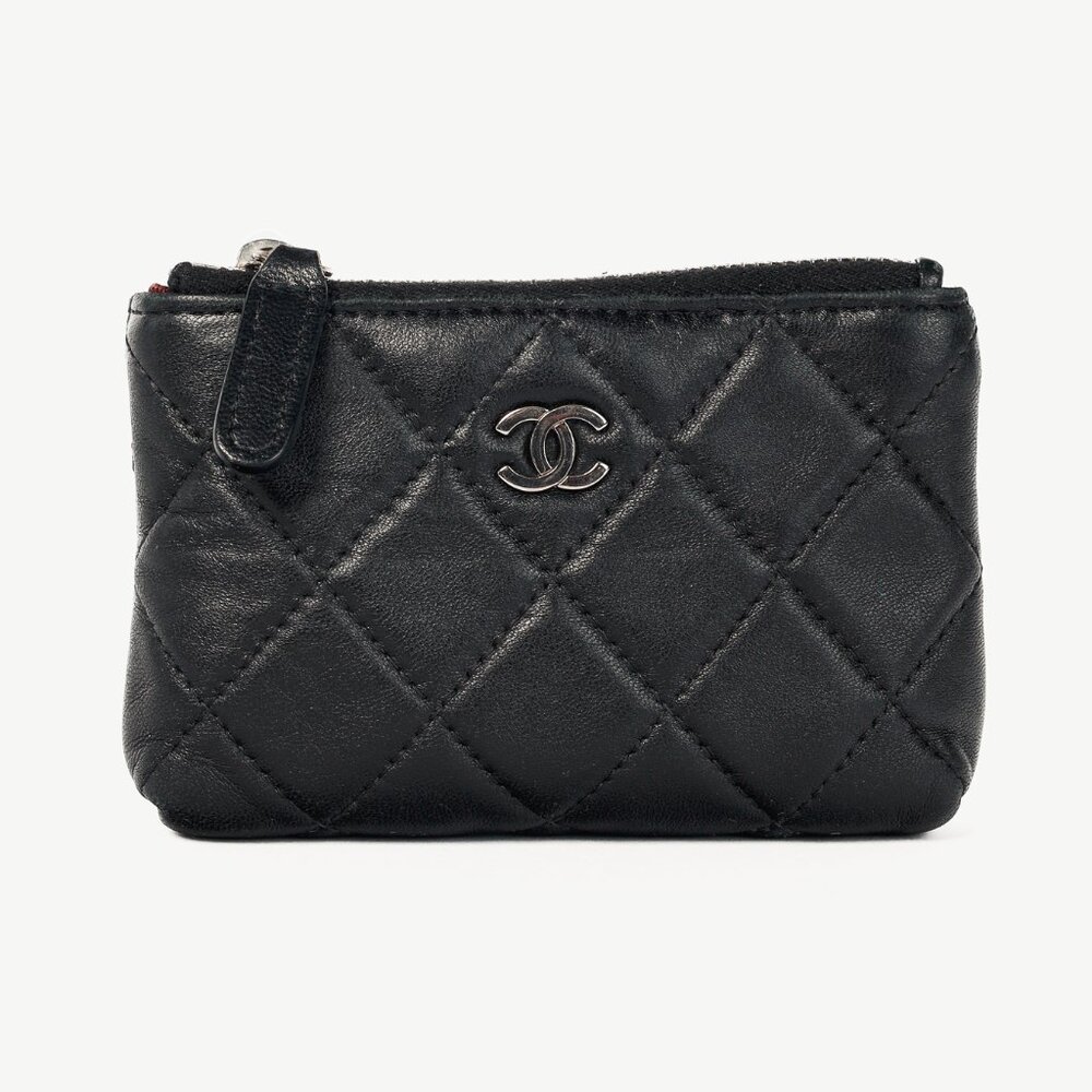 Chanel Black Lambskin Quilted Leather CC Key Holder